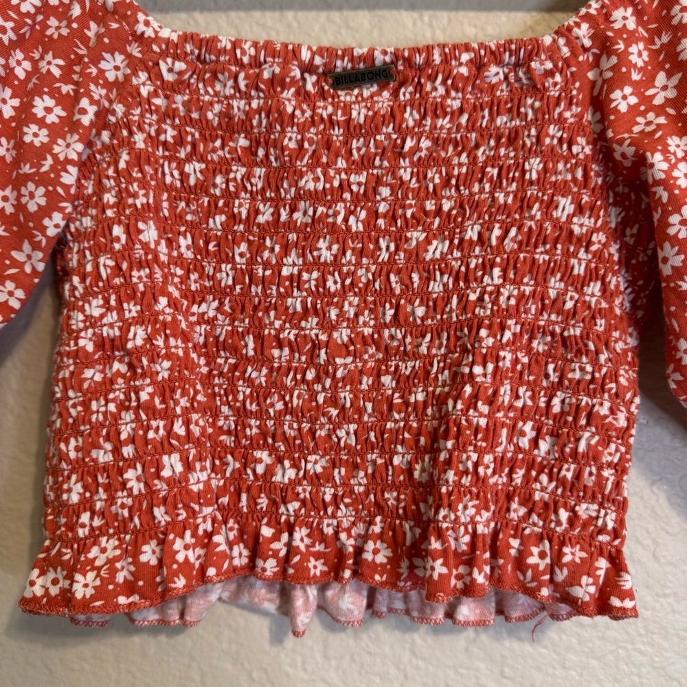 Billabong Orange Smocked Floral Crop Top Tube Top - S - Picture 7 of 11